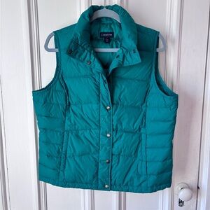 Women’s Lands End Snap Front Down Puffer Sleeveless Vest Emerald Green Size L